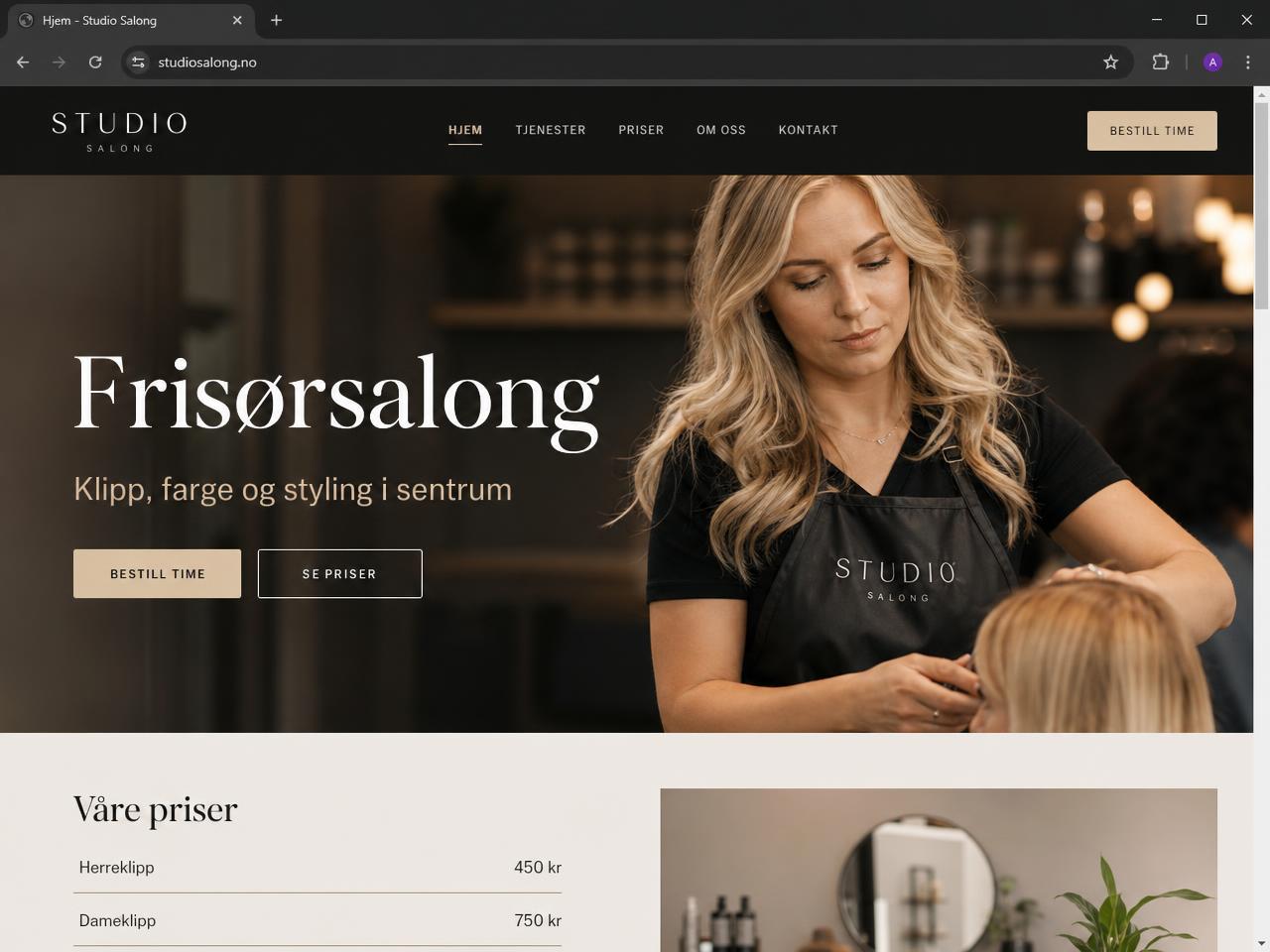 Eksempel på nettside for Frisørsalong