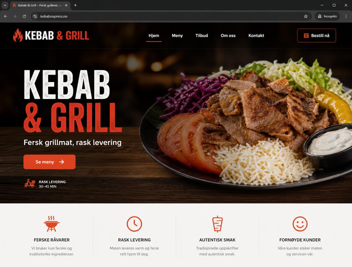 Eksempel på nettside for Kebab & grill