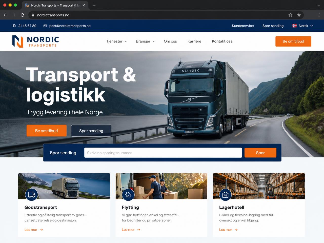 Eksempel på nettside for Budbilfirma